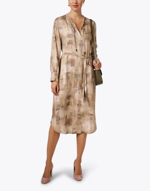 Beige Print Twill Dress