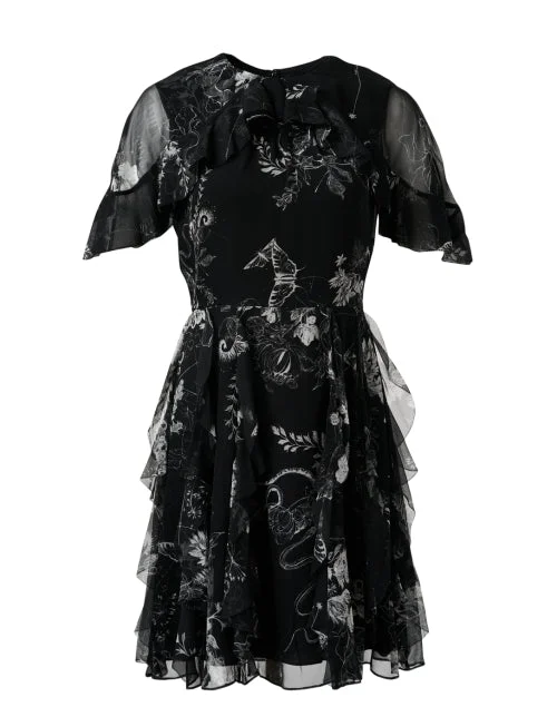 Black Multi Print Silk Chiffon Dress