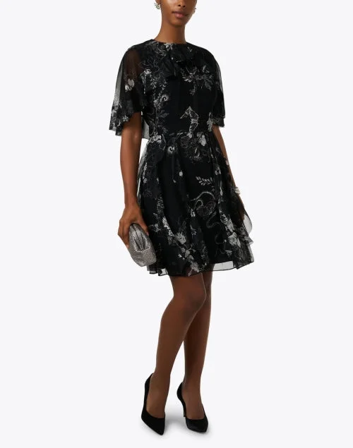 Black Multi Print Silk Chiffon Dress