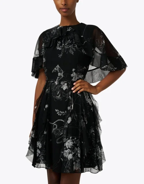 Black Multi Print Silk Chiffon Dress