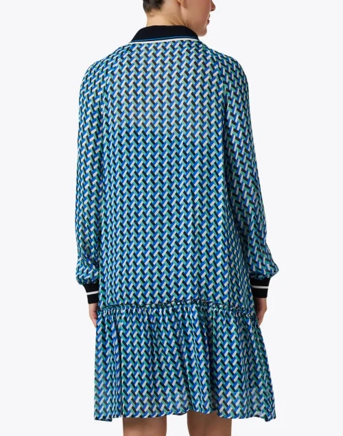 Blue Geometric Print Polo Dress