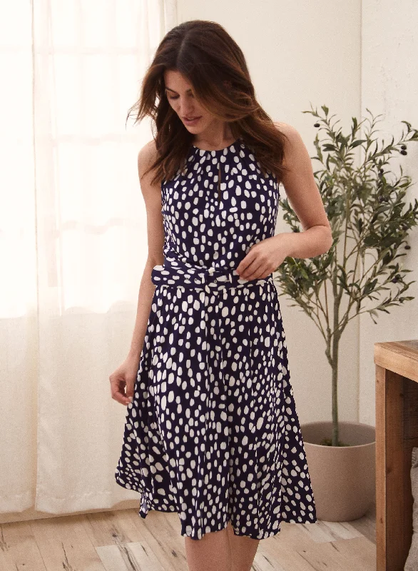 Dot Print Keyhole Belted Dress