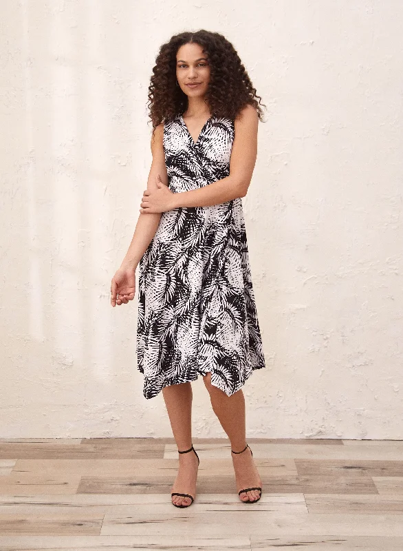 Palm Leaf Print Jersey Dress