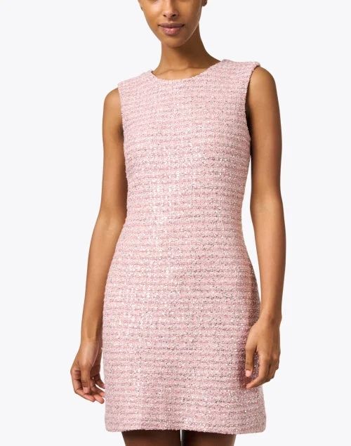 Pink Plaid Sequin Sheath Dress