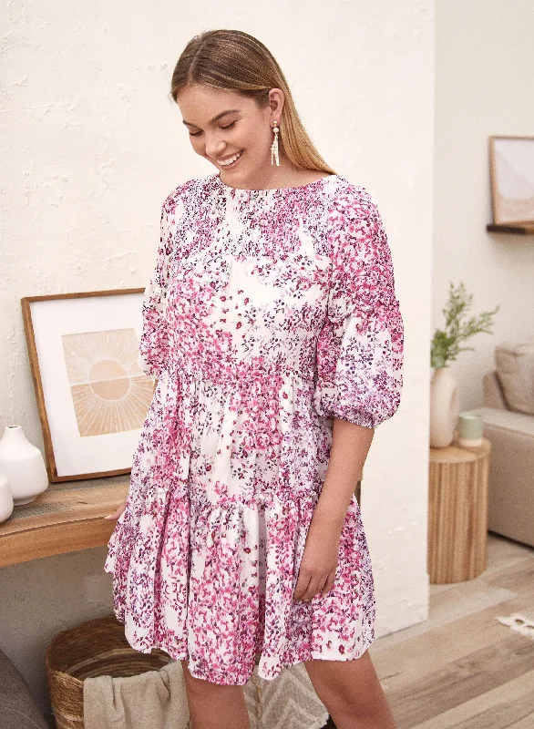 Smocked Floral Print Dress