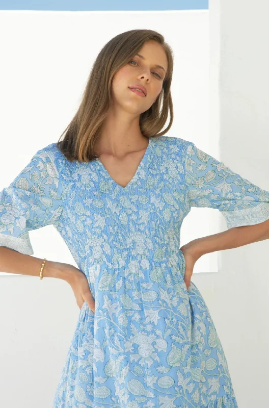 Alisha Block Print Dress | Tea Rose Blue