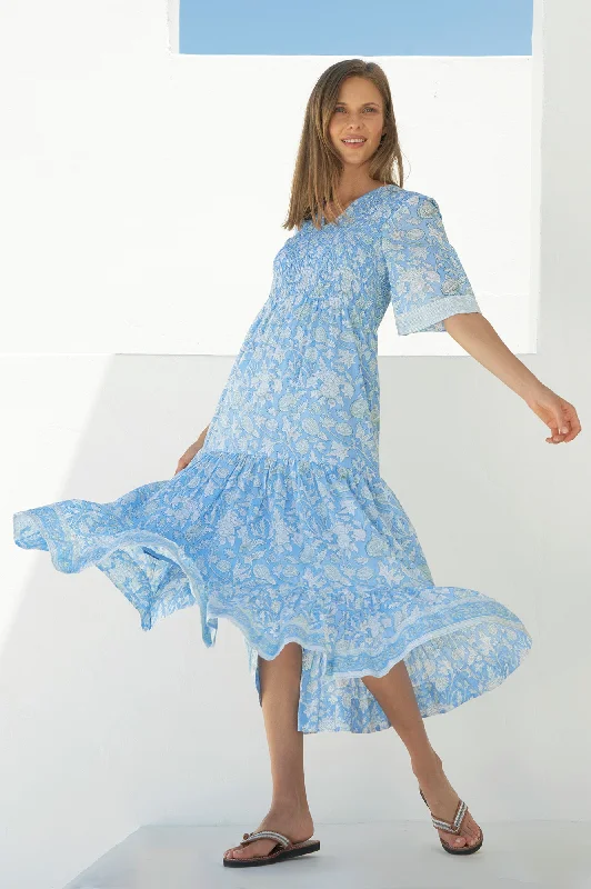 Alisha Block Print Dress | Tea Rose Blue