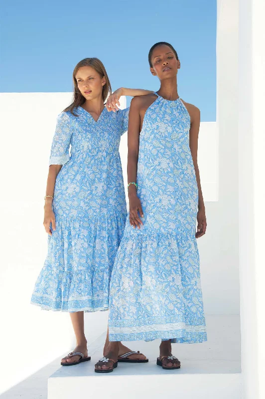 Alisha Block Print Dress | Tea Rose Blue