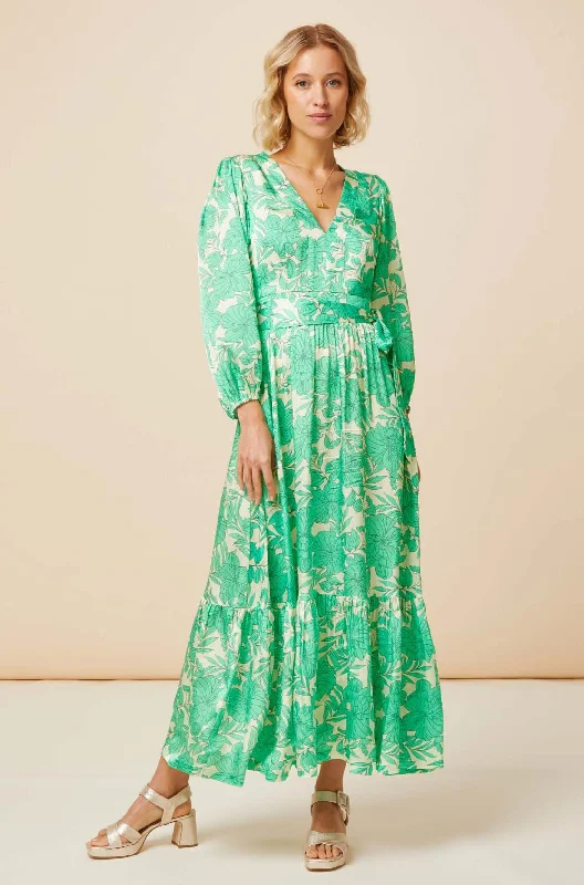 Annie Maxi Dress | Lined Floral Cream/Green