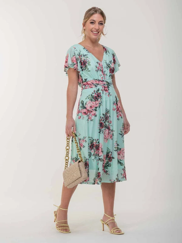 Bethany Mesh Midi Dress, Green Floral