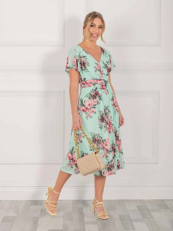 Bethany Mesh Midi Dress, Green Floral