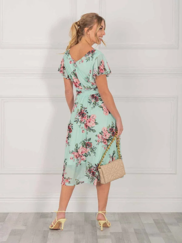 Bethany Mesh Midi Dress, Green Floral