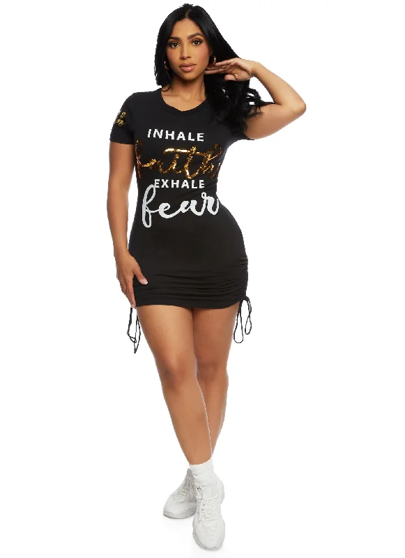 Inhale Faith Exhale Fear Sequin Graphic T Shirt Dress