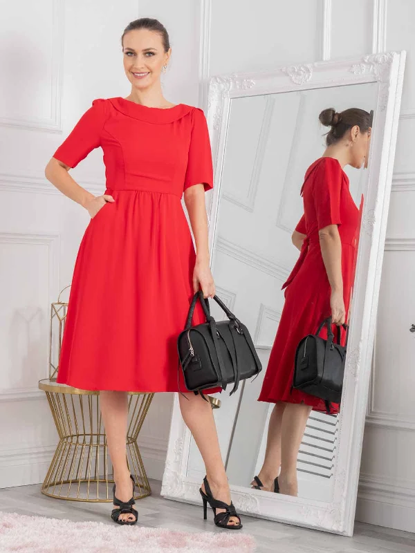 Jolie Moi Gemma Belted Midi Dress, Red