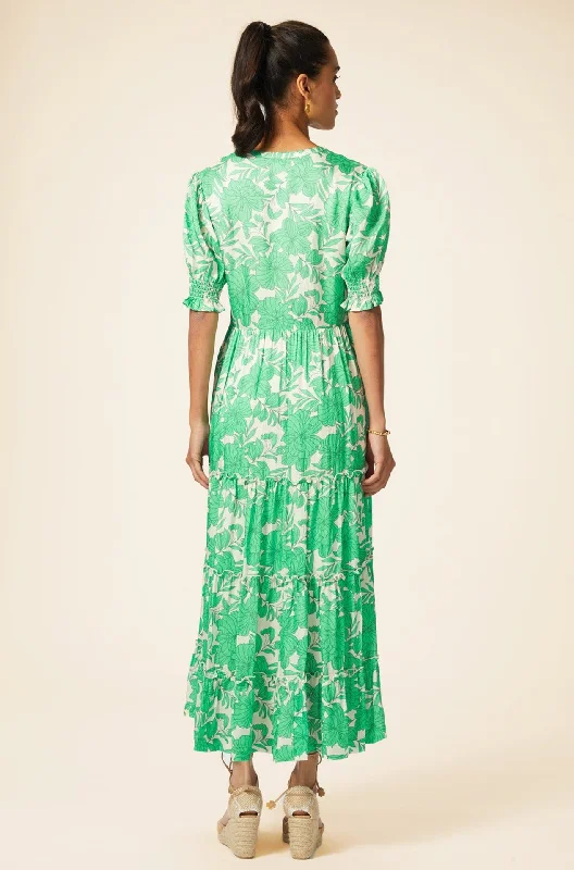 Cordelia Dress | Lined Floral Cream/Green