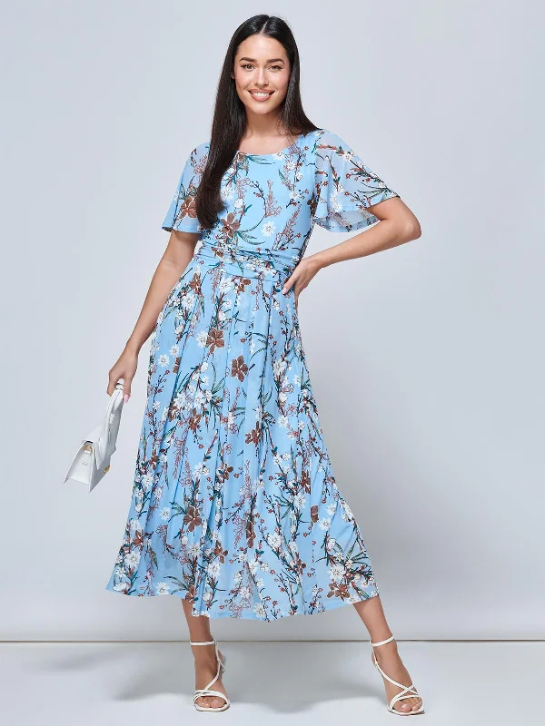 Gianna Floral Midi Dress, Light Blue