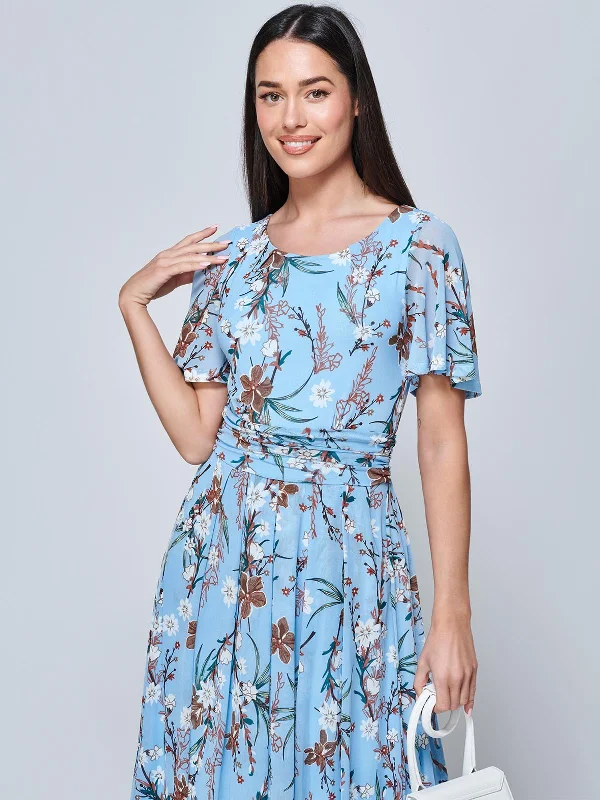 Gianna Floral Midi Dress, Light Blue