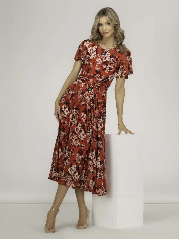 Giana Floral Midi Dress, Red Floral