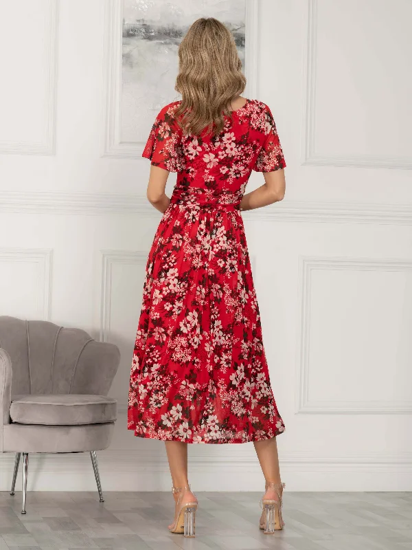 Giana Floral Midi Dress, Red Floral