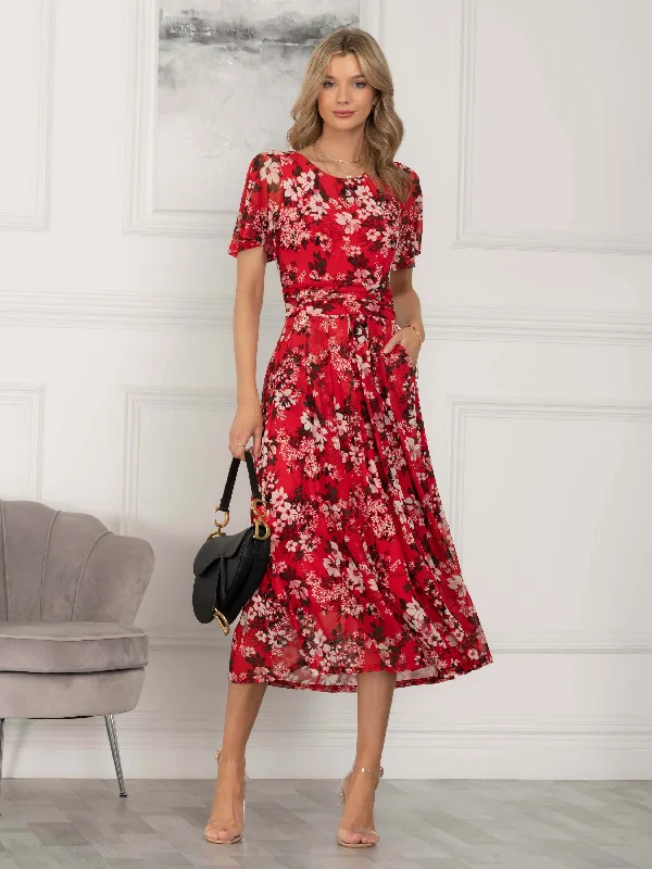 Giana Floral Midi Dress, Red Floral