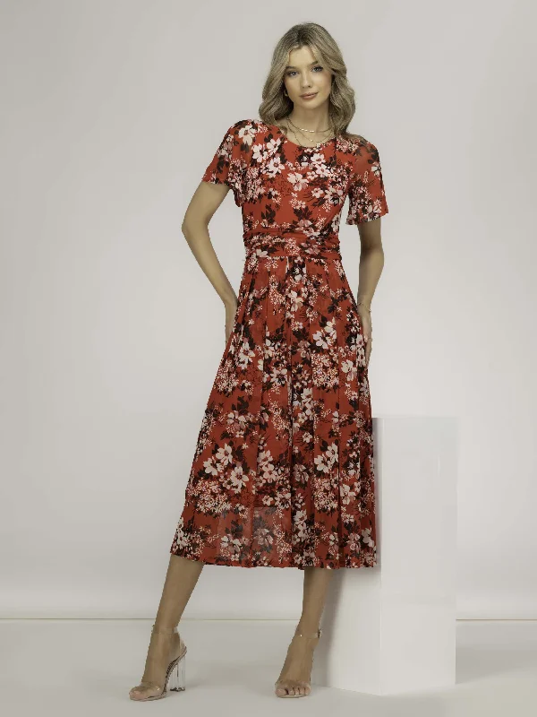 Giana Floral Midi Dress, Red Floral