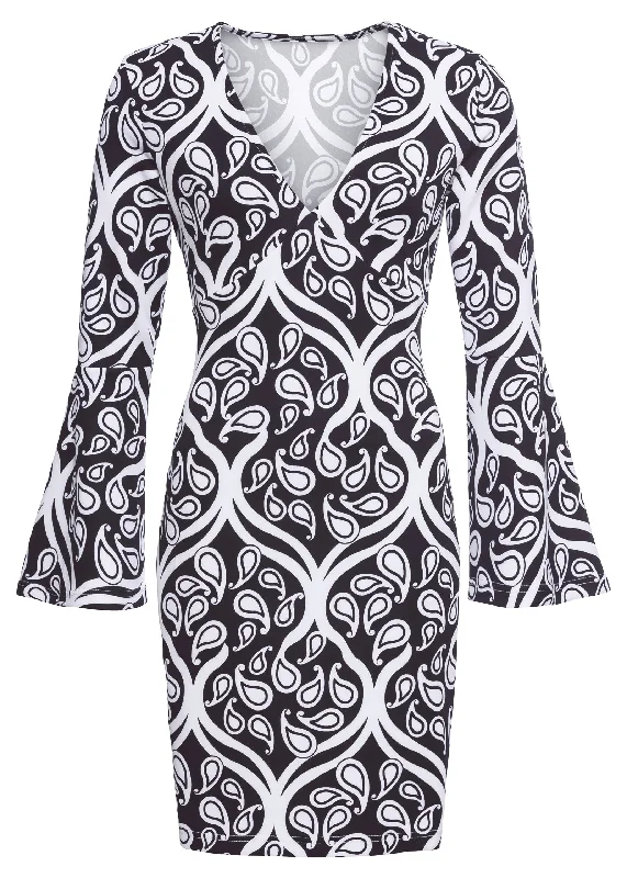 Printed v-neck dress - Black & White