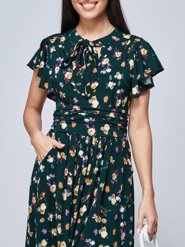 Jolie Moi Beverly Tie Neck Midi Dress, Green Floral