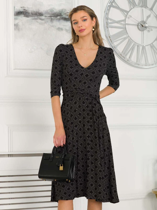 Jolie Moi Delylah V Neck Midi Dress, Black Geo