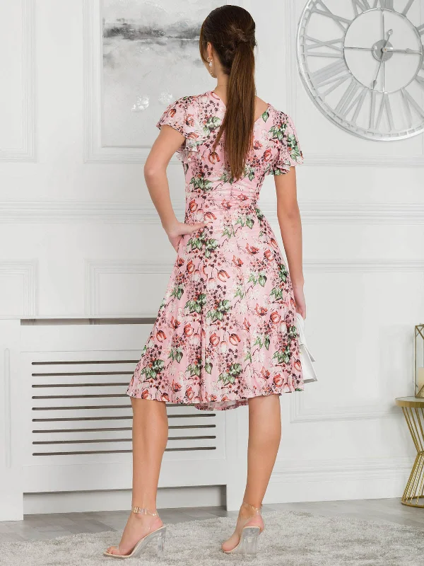 Jolie Moi Grace Mesh Midi Dress, Pink Floral