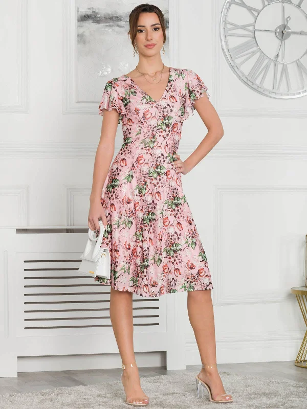 Jolie Moi Grace Mesh Midi Dress, Pink Floral