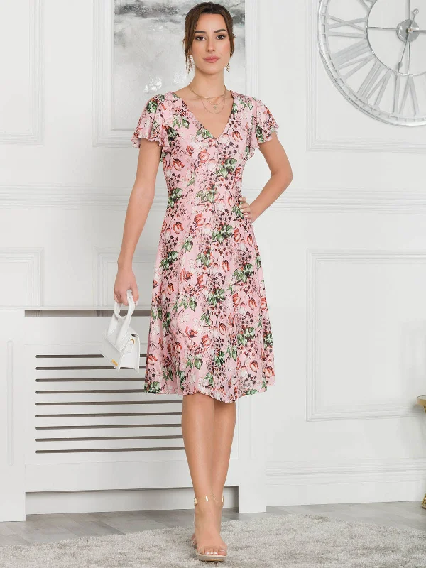 Jolie Moi Grace Mesh Midi Dress, Pink Floral