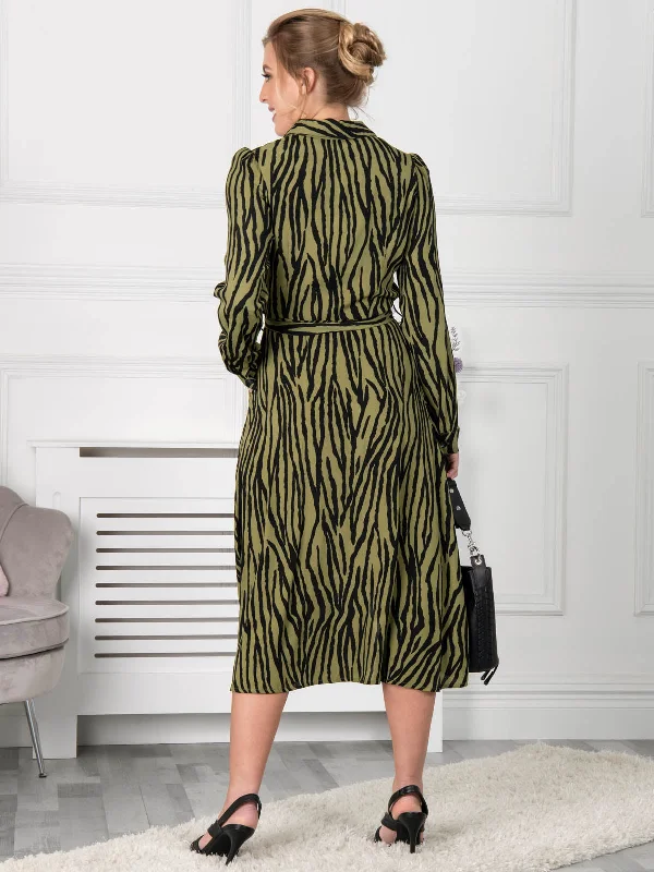 Jolie Moi Shea Viscose Shirt Midi Dress, Green Animal