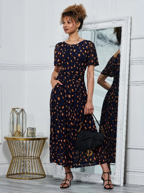 Leopard Mesh Midi Dress, Navy Animal