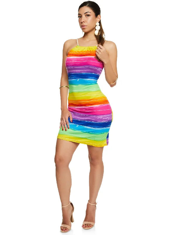 Rainbow Striped Rope Strap Cami Dress