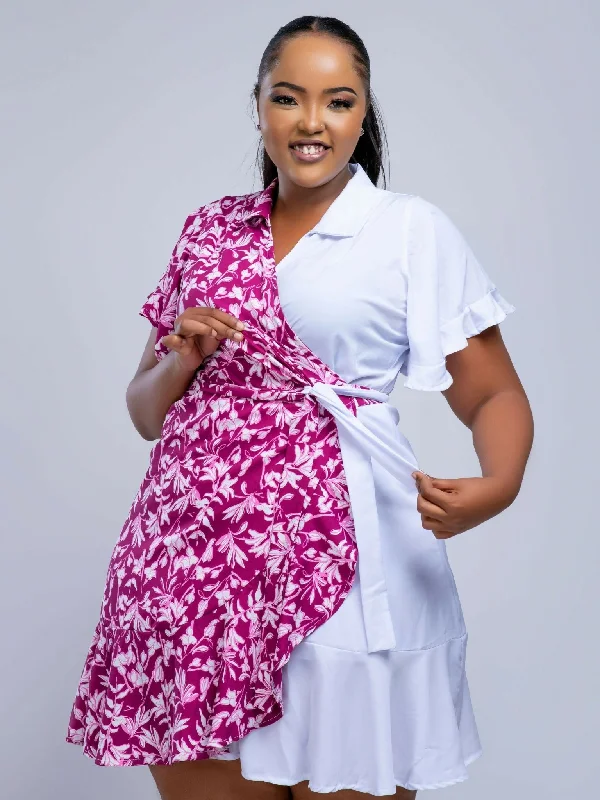 Plainchic Wrap Dress - White / Pink Floral