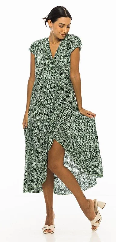 PM Long Croisee Wrap Vert Clair Dress