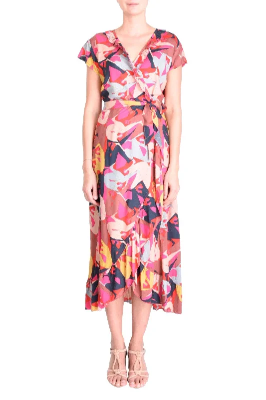 PM Long Wrap Dress With Frill  Rose Fonce