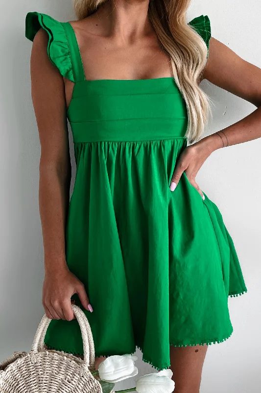 Radiant Reverie Ruffle Sleeve Mini Dress (Kelly Green)