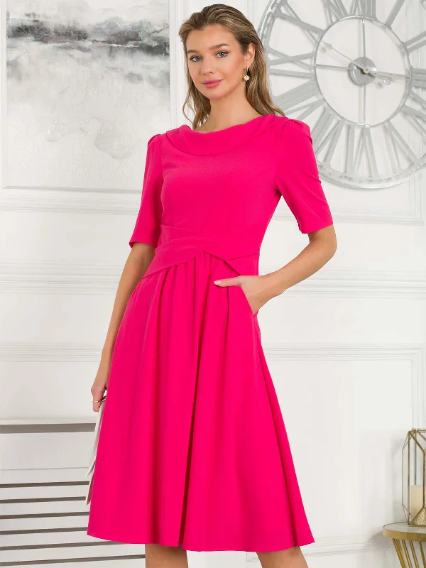 Sharon Collar Midi Dress, Hot Pink