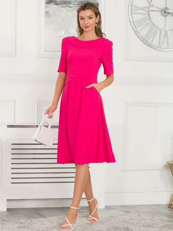 Sharon Collar Midi Dress, Hot Pink