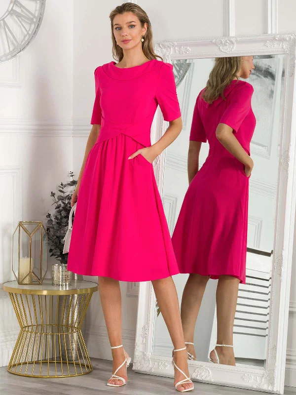 Sharon Collar Midi Dress, Hot Pink