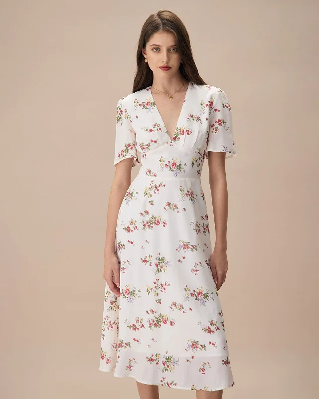 The Apricot V Neck Floral Ruched Midi Dress