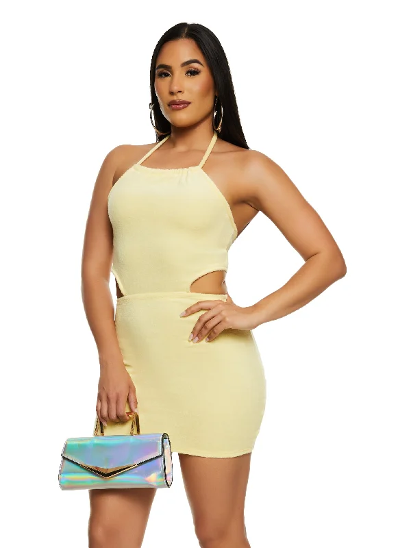 Almost Famous Terry Cloth Cut Out Halter Dress