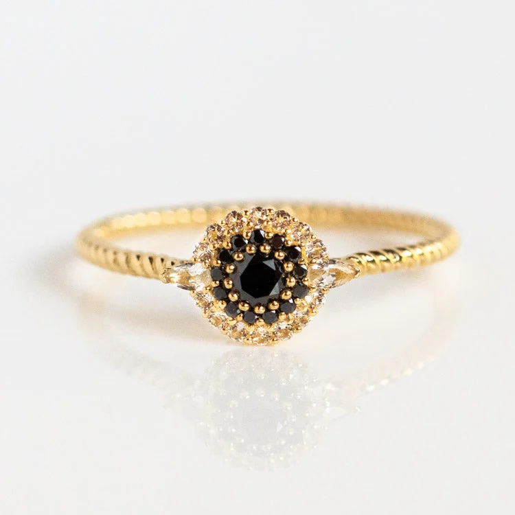 14k Black Diamond Halo Ring