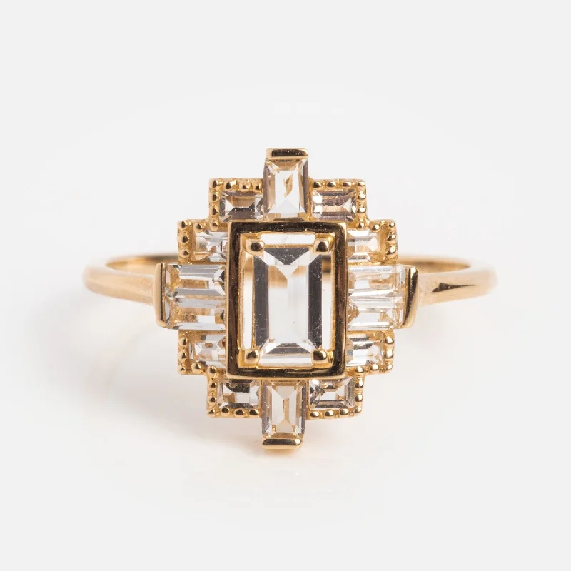 14k Vintage Inspired Art Deco Shield Ring