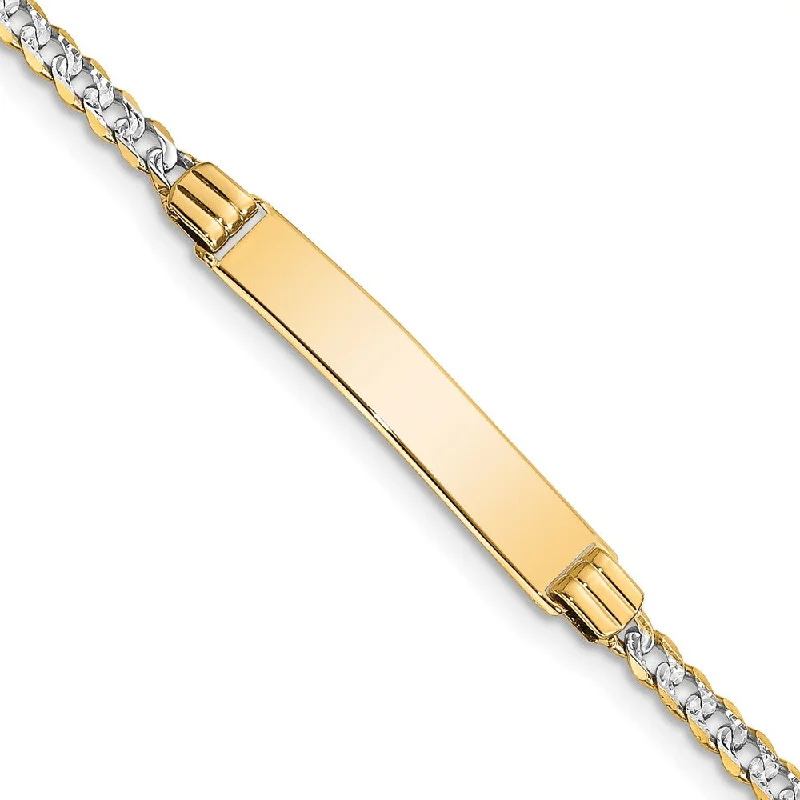 14k Yellow Gold and Rhodium Pave Curb I.D. Bracelet 7 Inch