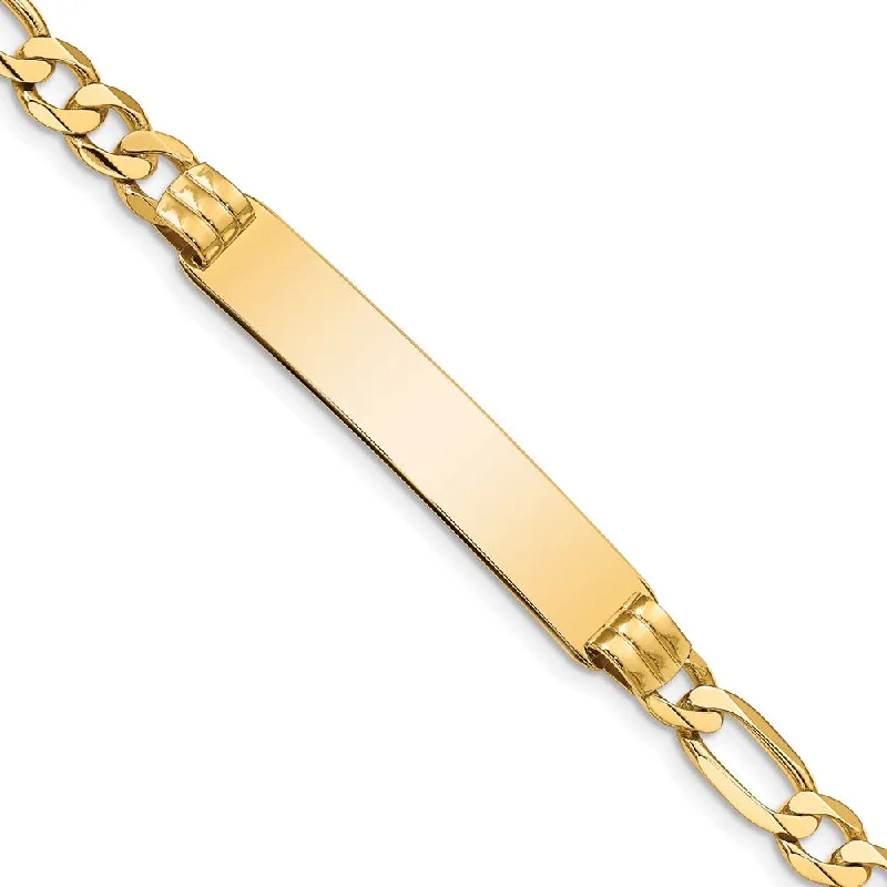 14k Yellow Gold Solid Figaro I.D. Bracelet with Lobster Clasp - 7 Inch