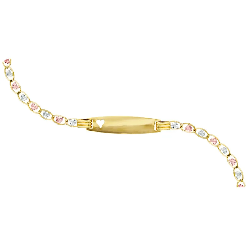 14KT Gold Tri-Color 6-inch Childrens ID Heart Bracelet