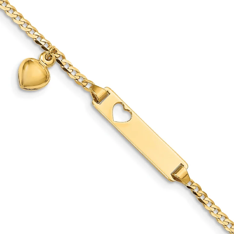 14KT Yellow Gold 6-inch Childrens Lobster Clasp Heart ID Bracelet