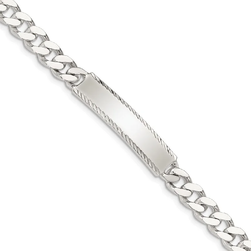 7mm Sterling Silver Diamond-Cut Engravable Curb Link I.D. Bracelet